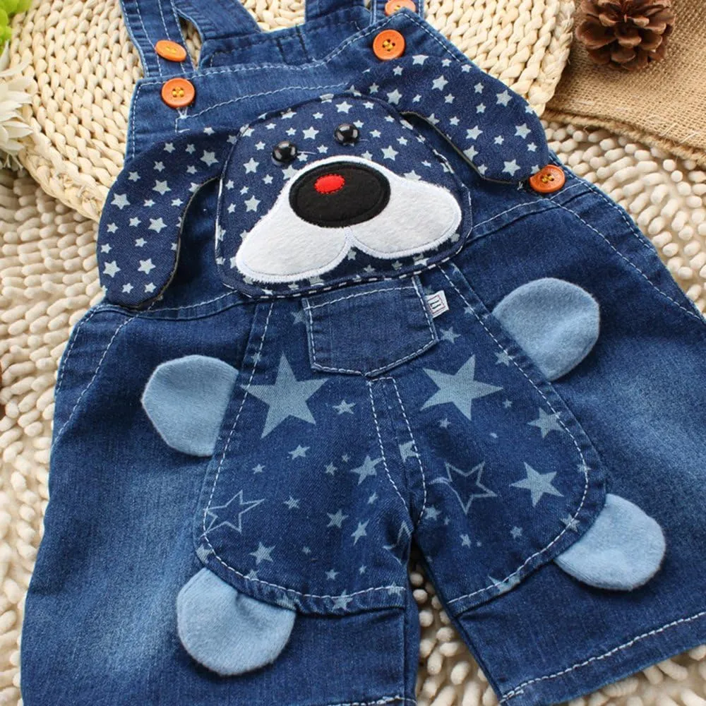 KIDSCOOL SPACE Baby Cute Summer Jean Overalls,Toddler Denim Cartoon 3D Animal Shortalls
