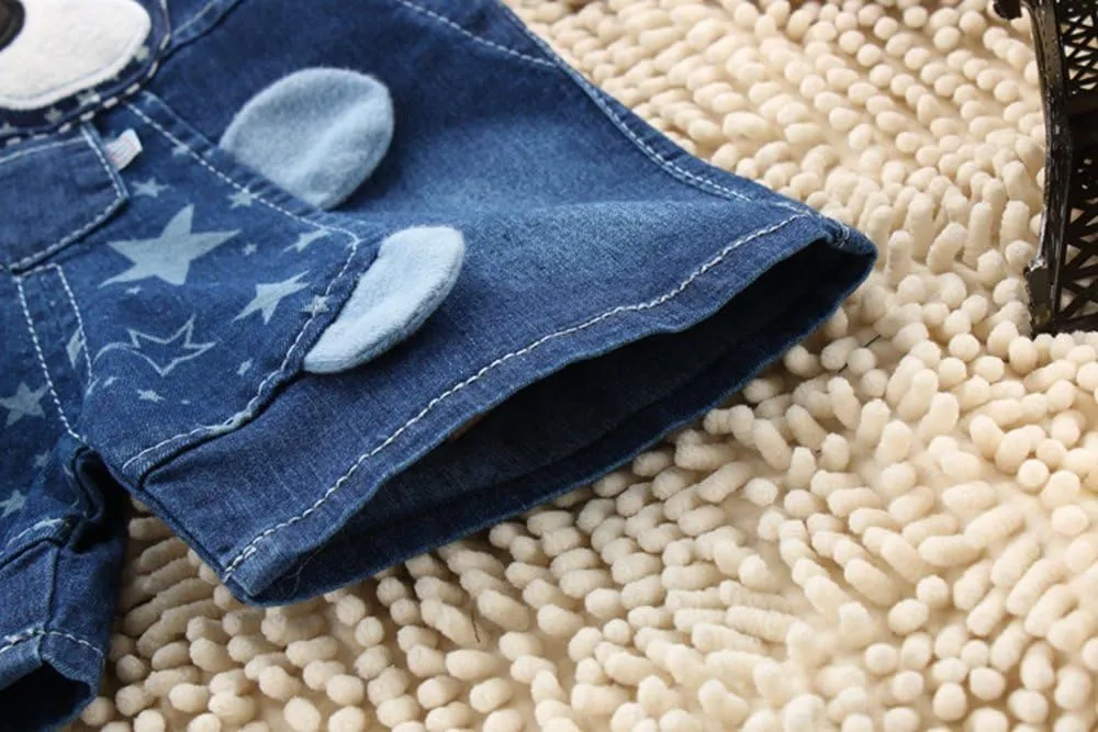 KIDSCOOL SPACE Baby Cute Summer Jean Overalls,Toddler Denim Cartoon 3D Animal Shortalls