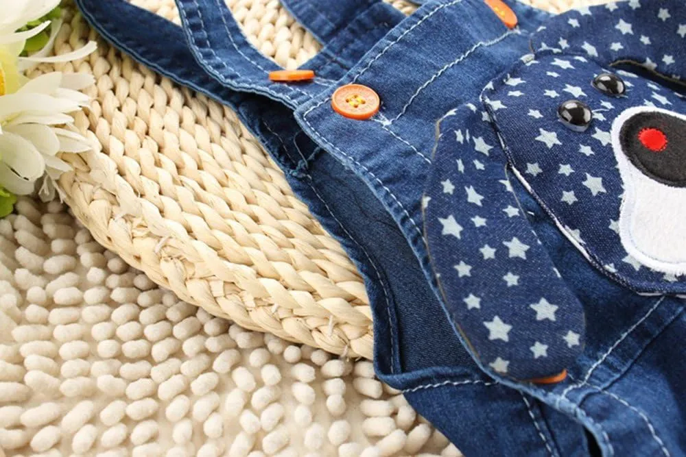 KIDSCOOL SPACE Baby Cute Summer Jean Overalls,Toddler Denim Cartoon 3D Animal Shortalls