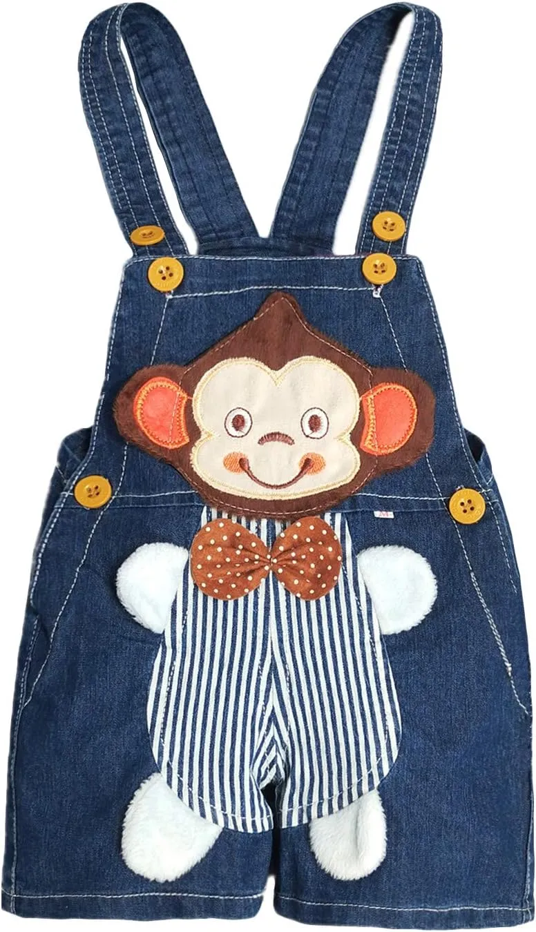 KIDSCOOL SPACE Baby Cute Summer Jean Overalls,Toddler Denim Cartoon 3D Animal Shortalls