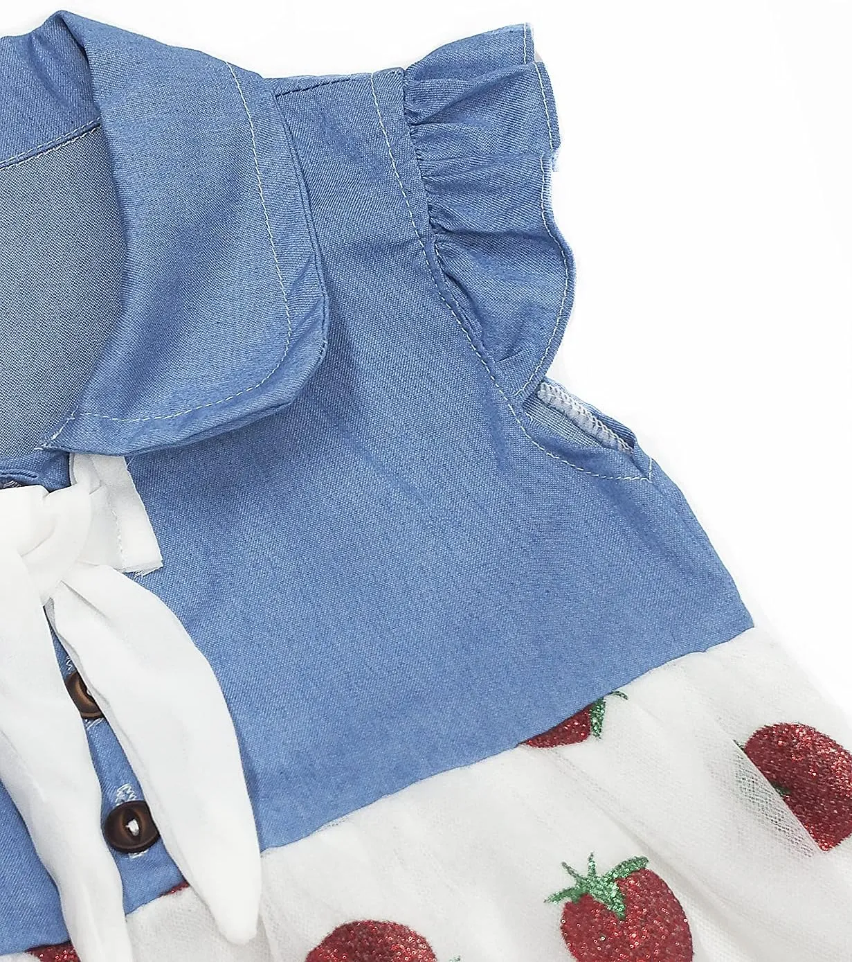 KIDSCOOL SPACE Baby Girls Overalls Jean Dress, Flower Embroidered Double Color Spliced Tulle Skirts
