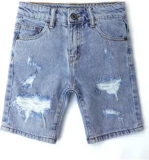 KIDSCOOL SPACE Baby Little Big Boys Denim Shorts,Elastic Waistband Inside Ripped Holes Jeans Summer Wear