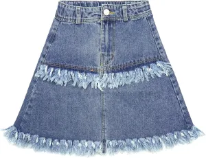 KIDSCOOL SPACE Baby Little Girls Skirt,Ripped Soft Strechy Denim Girls Summer Overalls Dress