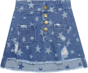 KIDSCOOL SPACE Baby Little Girls Skirt,Ripped Soft Strechy Denim Girls Summer Overalls Dress