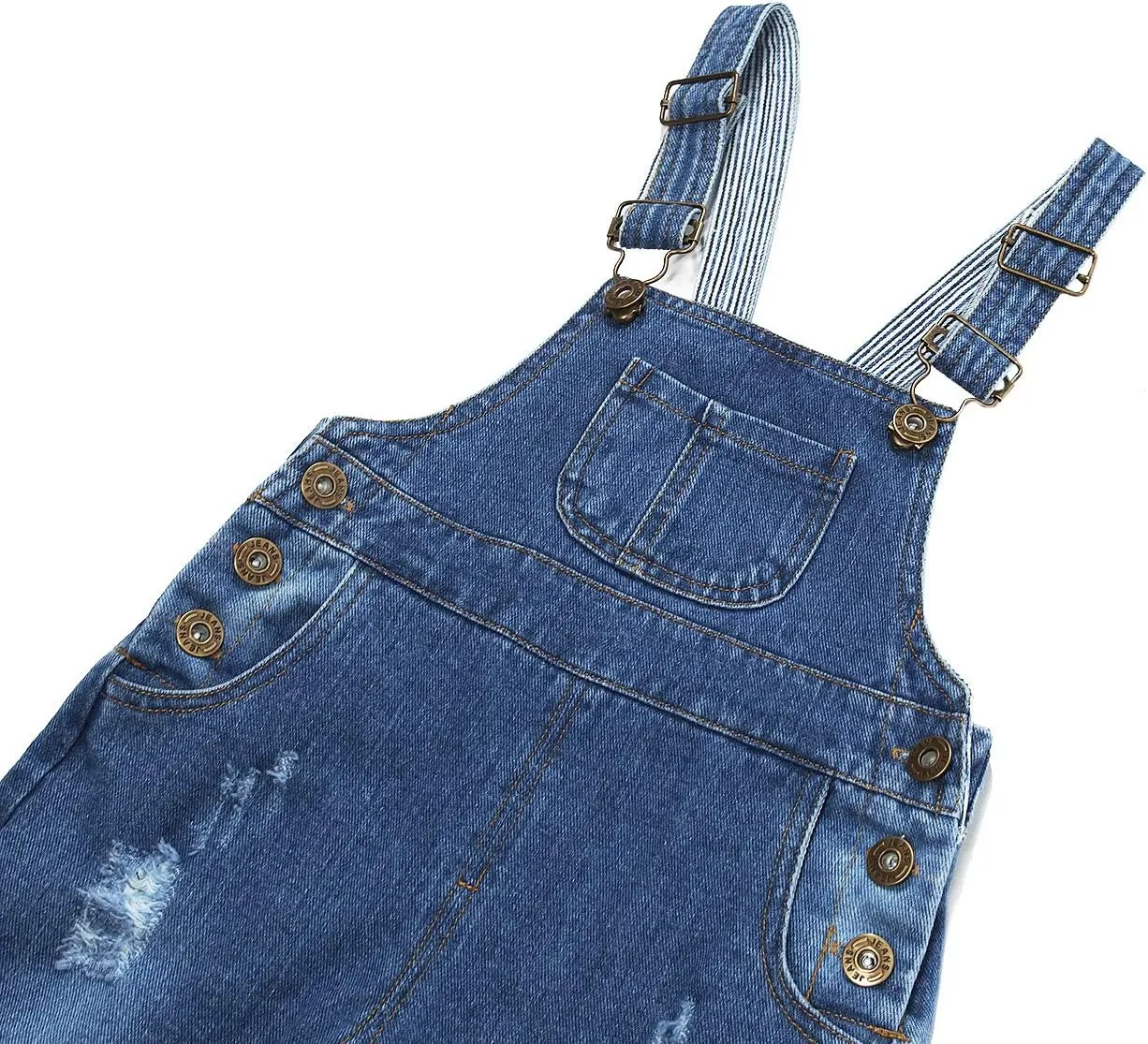 KIDSCOOL SPACE Baby Little Snap Leg/Crotch Mettal Buttons Reipped Denim Overalls