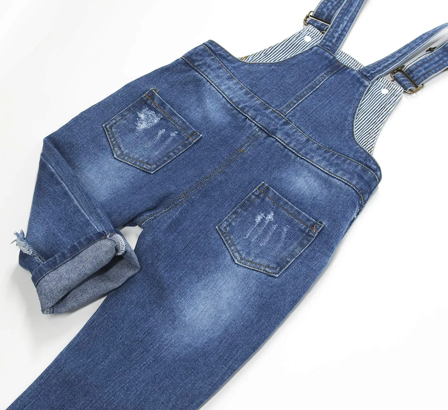 KIDSCOOL SPACE Baby Little Snap Leg/Crotch Mettal Buttons Reipped Denim Overalls