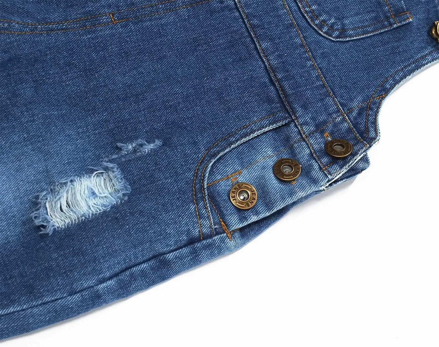 KIDSCOOL SPACE Baby Little Snap Leg/Crotch Mettal Buttons Reipped Denim Overalls