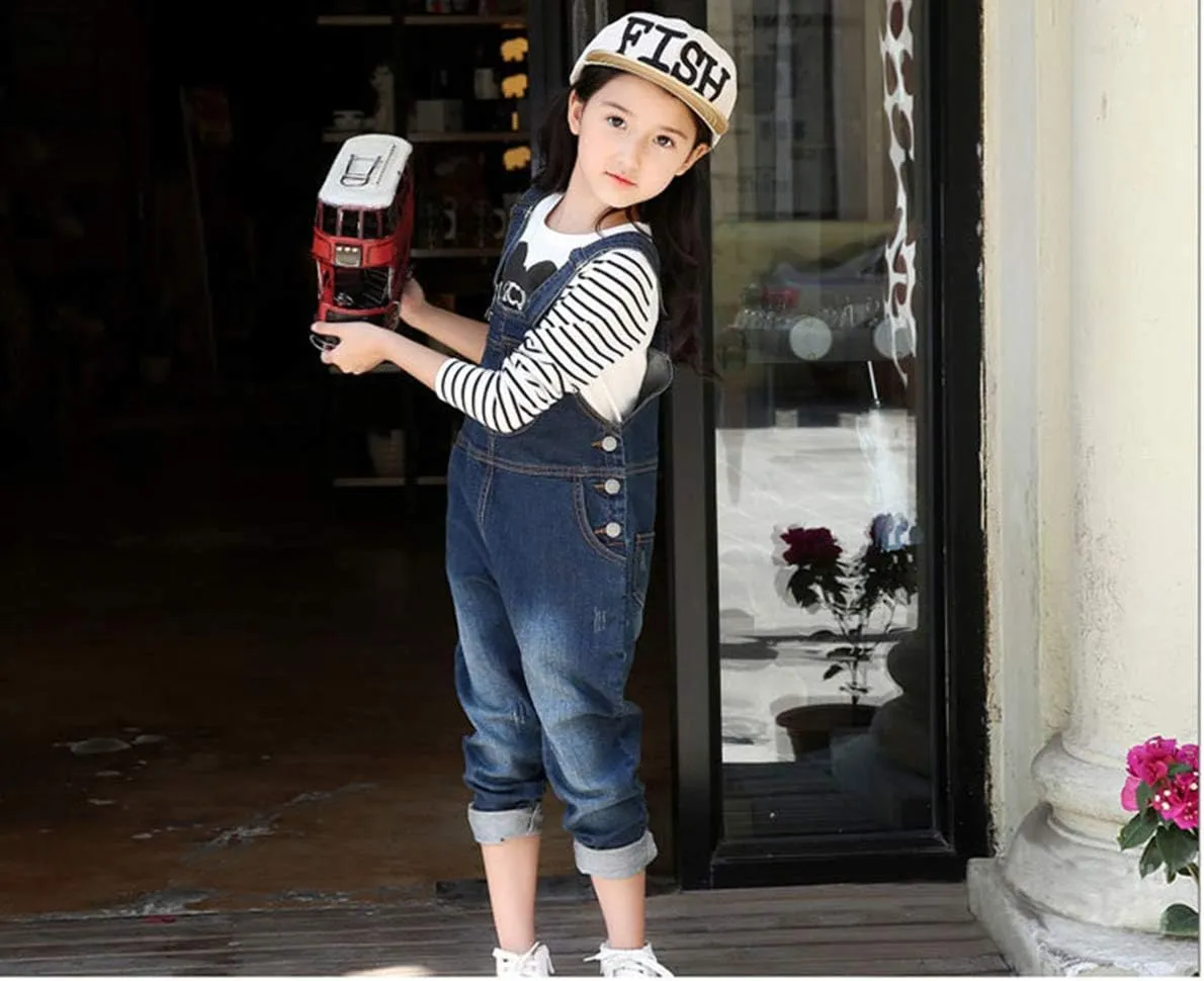 KIDSCOOL SPACE Baby Little Snap Leg/Crotch Mettal Buttons Reipped Denim Overalls