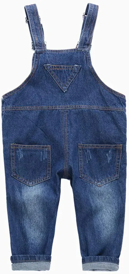 KIDSCOOL SPACE Baby Little Snap Leg/Crotch Mettal Buttons Reipped Denim Overalls