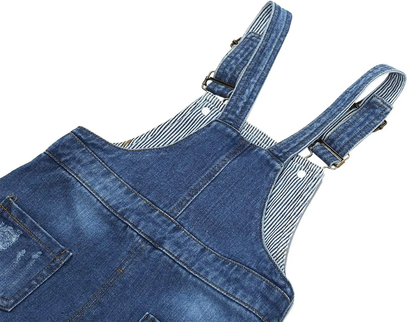 KIDSCOOL SPACE Baby Little Snap Leg/Crotch Mettal Buttons Reipped Denim Overalls