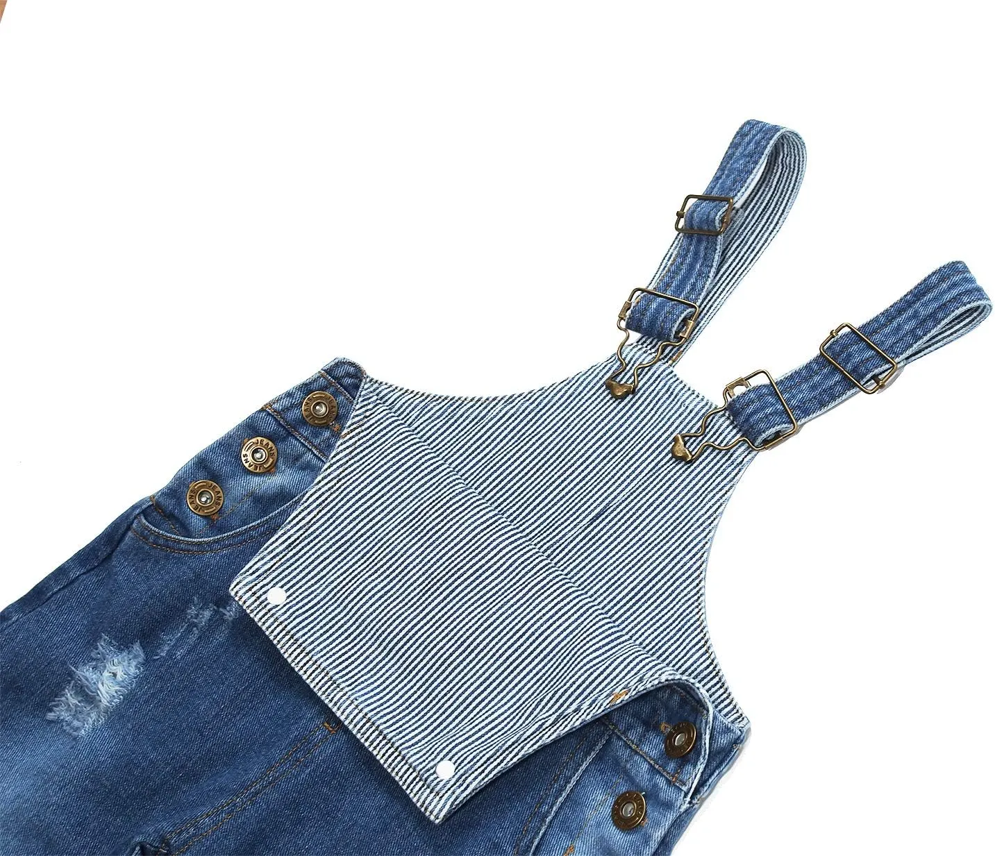 KIDSCOOL SPACE Baby Little Snap Leg/Crotch Mettal Buttons Reipped Denim Overalls