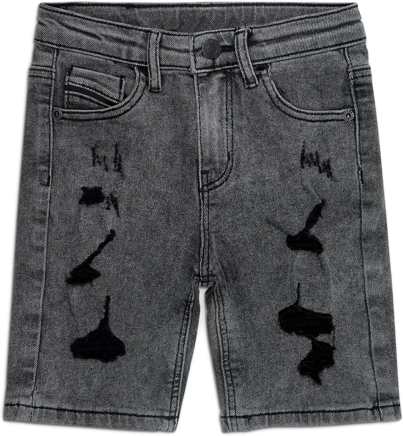 KIDSCOOL SPACE Boys Slim Fit Mid-Thigh Denim Shorts, Ripped Soft Elastic Band Inside Half Jean Pants