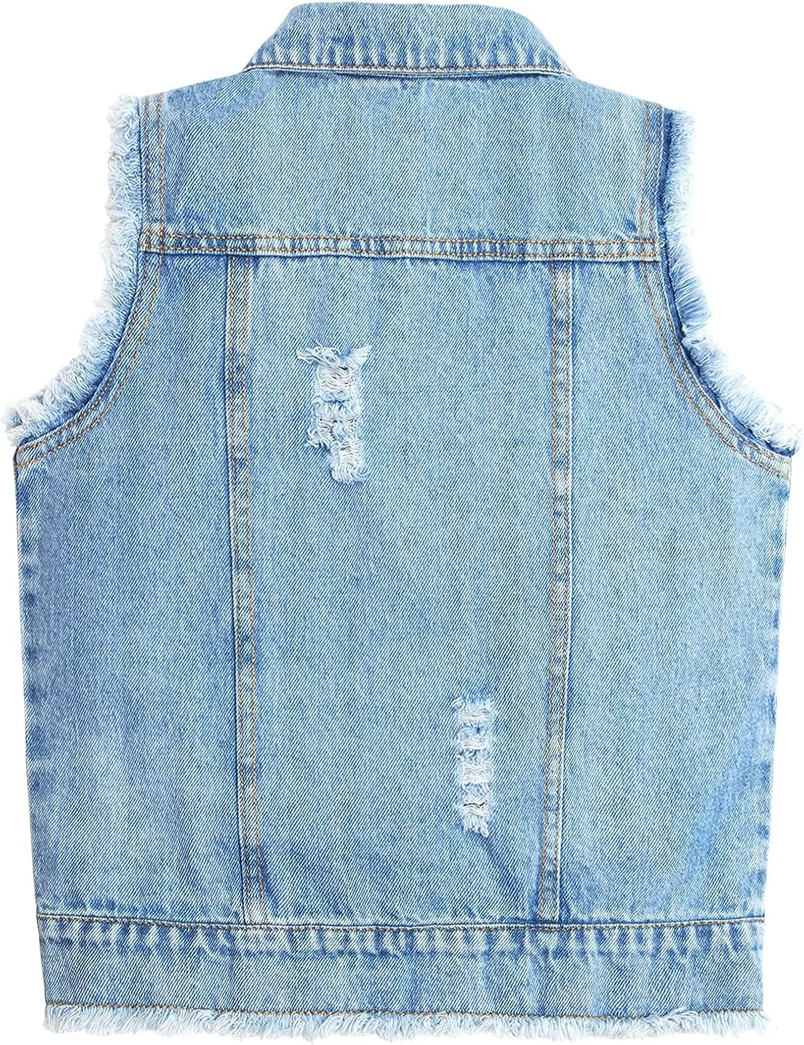 KIDSCOOL SPACE Girl Denim Vest, Round Collared Lace Sleeveless Jeans Tops