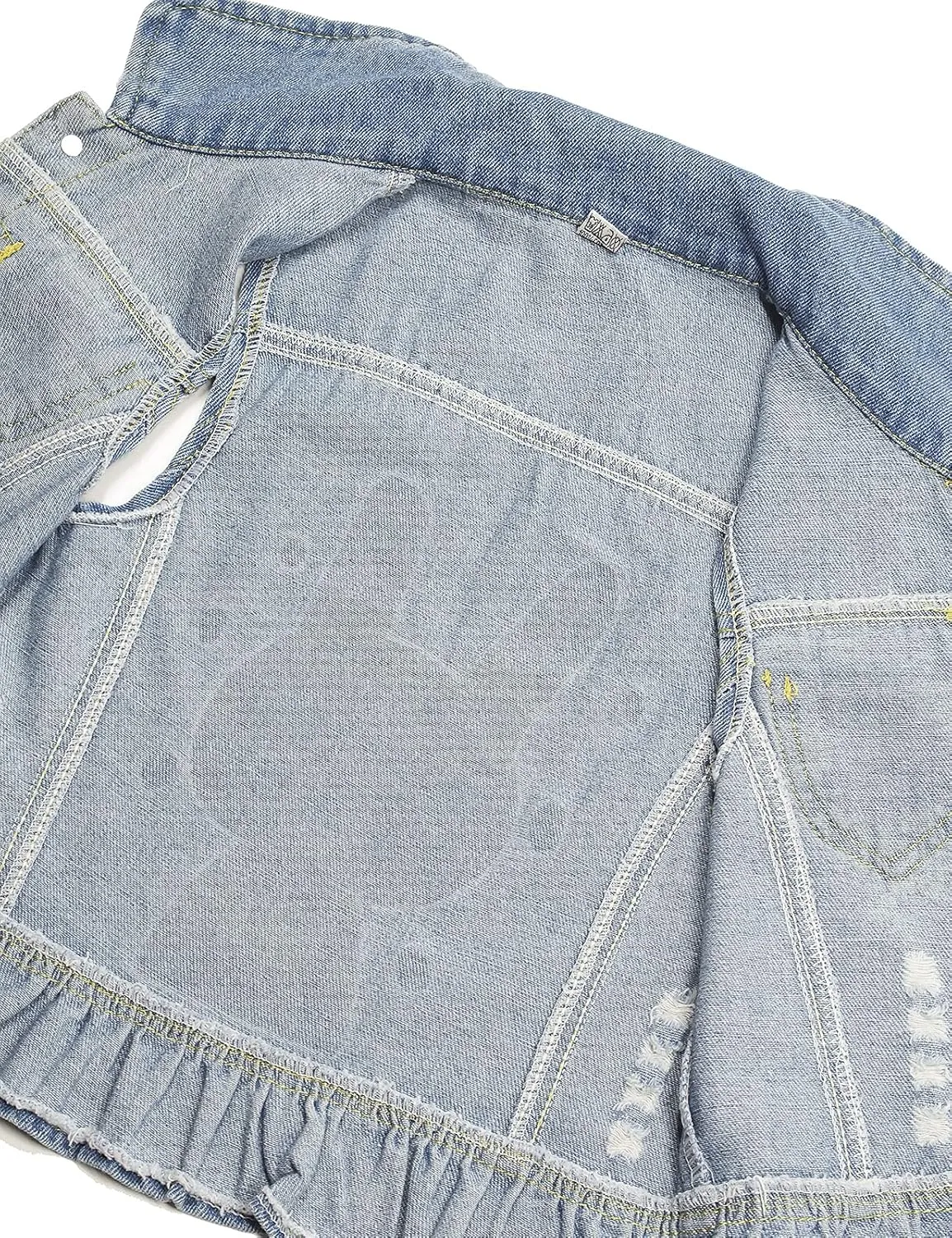 KIDSCOOL SPACE Girl Denim Vest, Round Collared Lace Sleeveless Jeans Tops