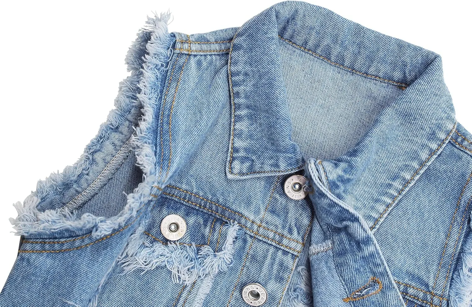 KIDSCOOL SPACE Girl Denim Vest, Round Collared Lace Sleeveless Jeans Tops