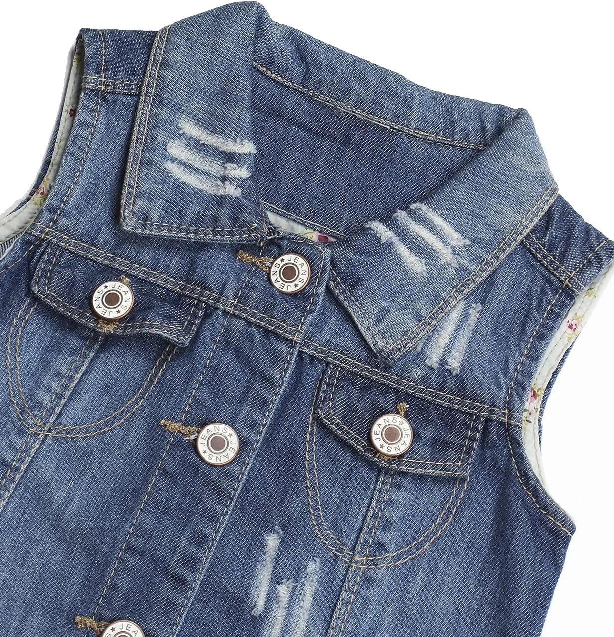 KIDSCOOL SPACE Girl Denim Vest, Round Collared Lace Sleeveless Jeans Tops