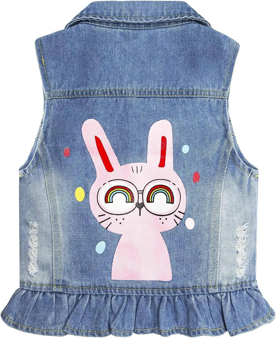 KIDSCOOL SPACE Girl Denim Vest, Round Collared Lace Sleeveless Jeans Tops