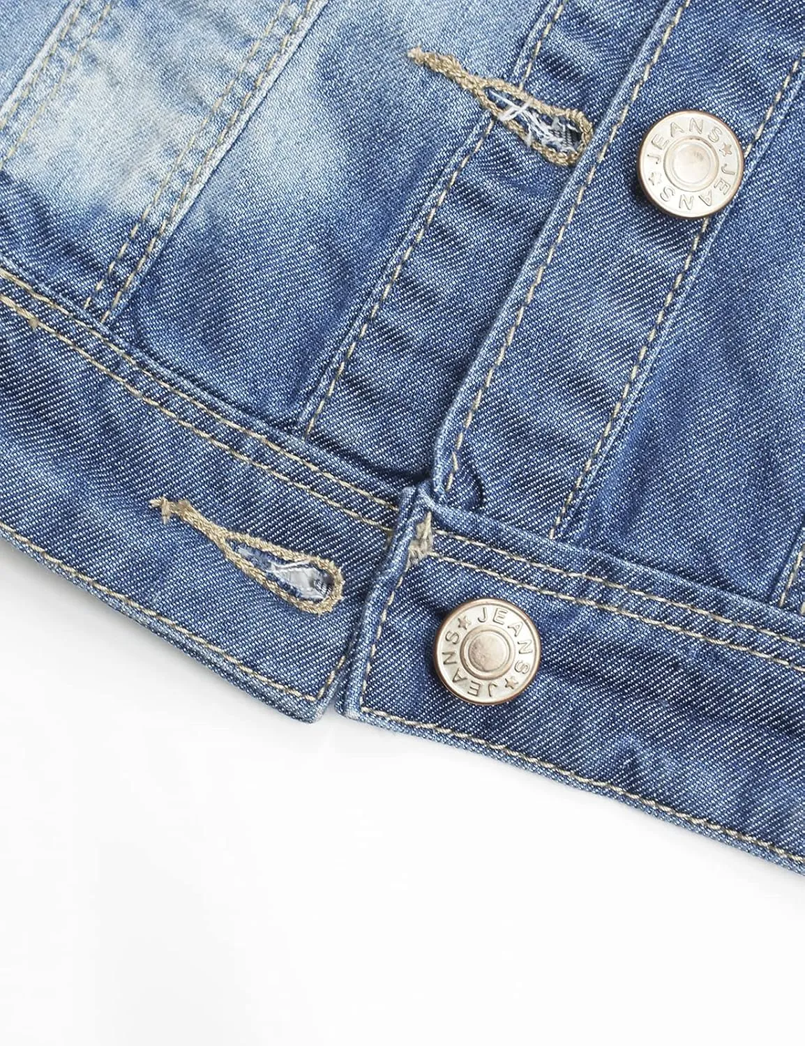 KIDSCOOL SPACE Girl Denim Vest, Round Collared Lace Sleeveless Jeans Tops