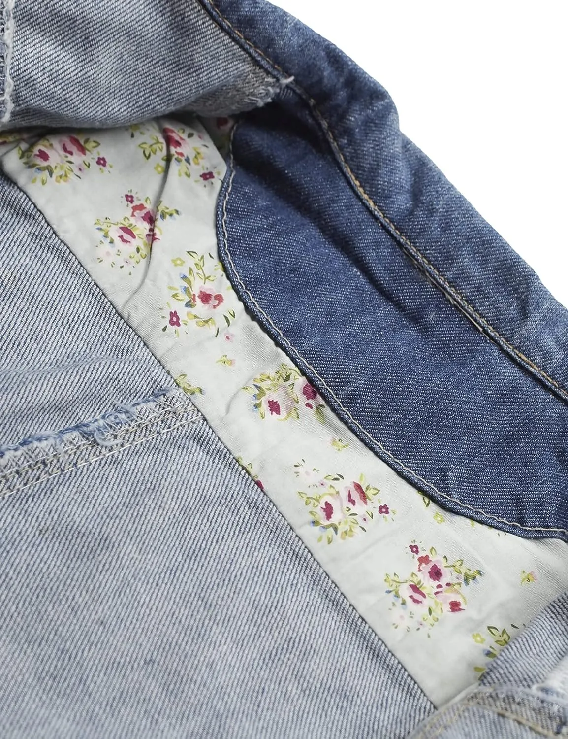 KIDSCOOL SPACE Girl Denim Vest, Round Collared Lace Sleeveless Jeans Tops