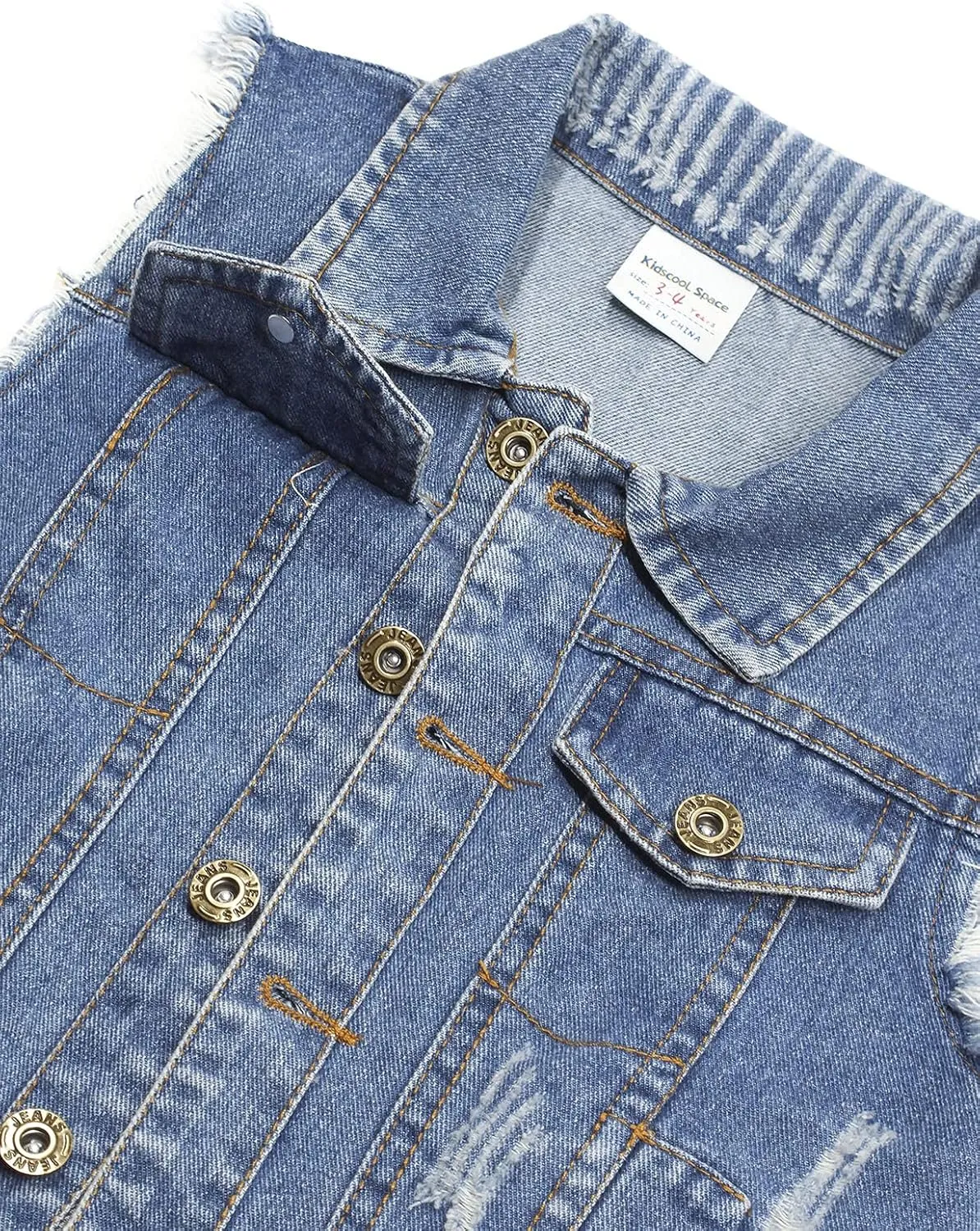 KIDSCOOL SPACE Girl Denim Vest, Round Collared Lace Sleeveless Jeans Tops