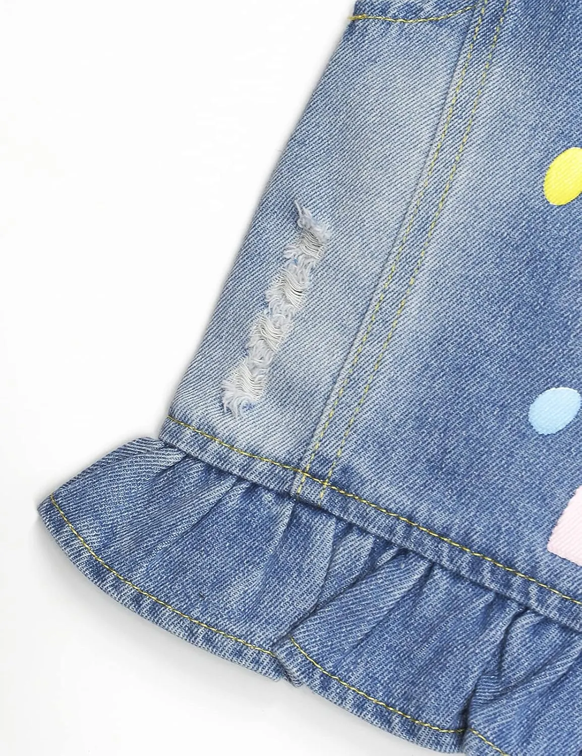 KIDSCOOL SPACE Girl Denim Vest, Round Collared Lace Sleeveless Jeans Tops