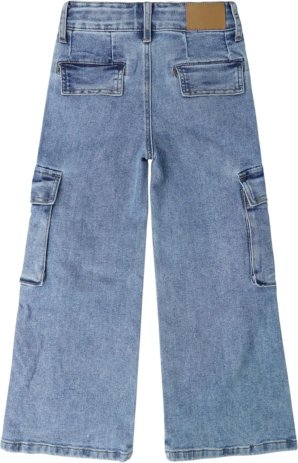 KIDSCOOL SPACE Girls' Cargo Jeans with Flap Pocket, Wide Leg and Split Hem Boyfriend Denim Pants