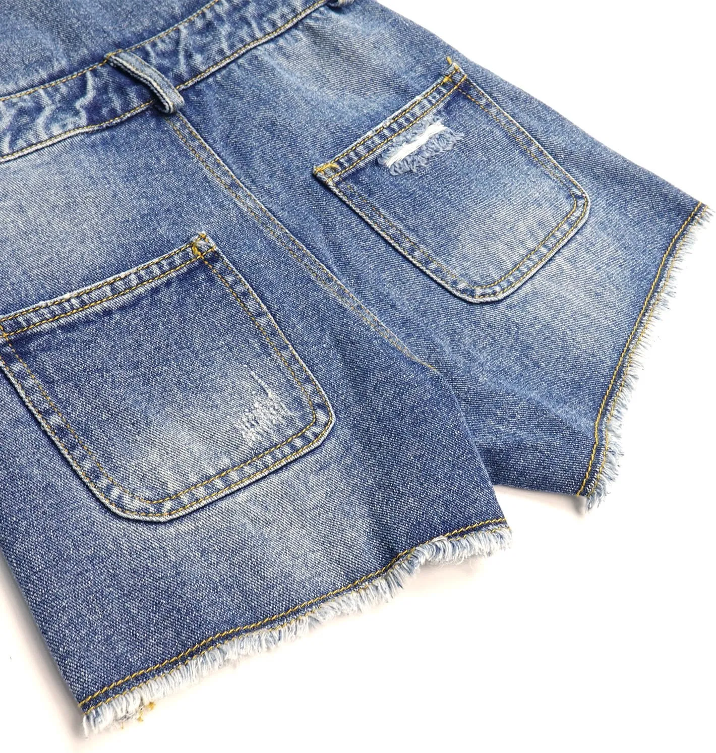 KIDSCOOL SPACE Girls Denim Shotalls,Damaged Fashion Raw Edge Hem Jeans Summer Shorts
