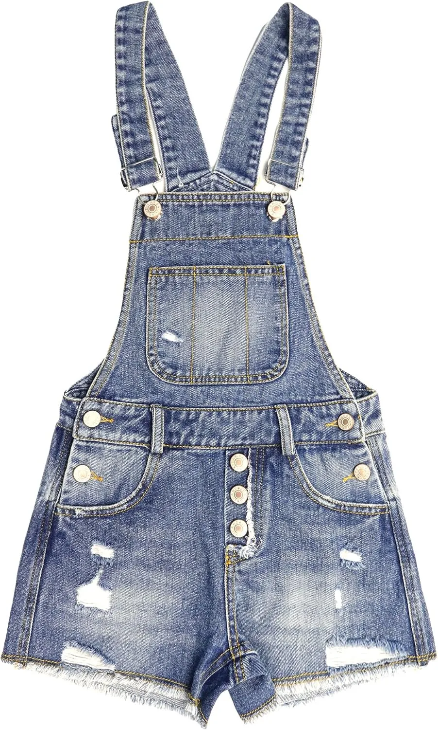 KIDSCOOL SPACE Girls Denim Shotalls,Damaged Fashion Raw Edge Hem Jeans Summer Shorts
