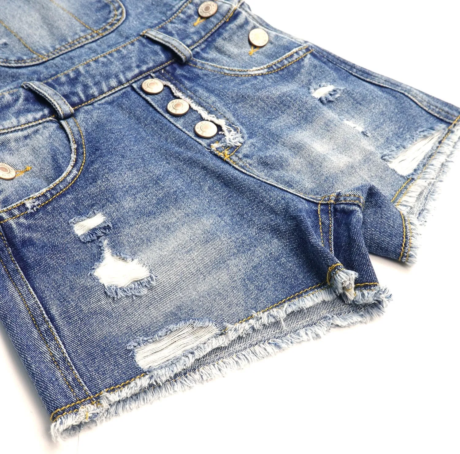 KIDSCOOL SPACE Girls Denim Shotalls,Damaged Fashion Raw Edge Hem Jeans Summer Shorts