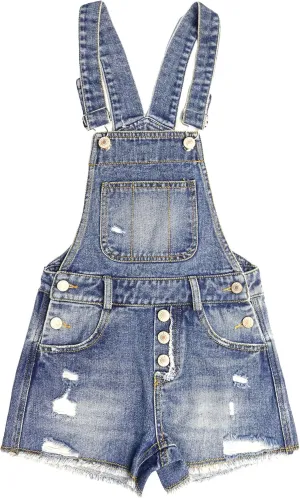 KIDSCOOL SPACE Girls Denim Shotalls,Damaged Fashion Raw Edge Hem Jeans Summer Shorts