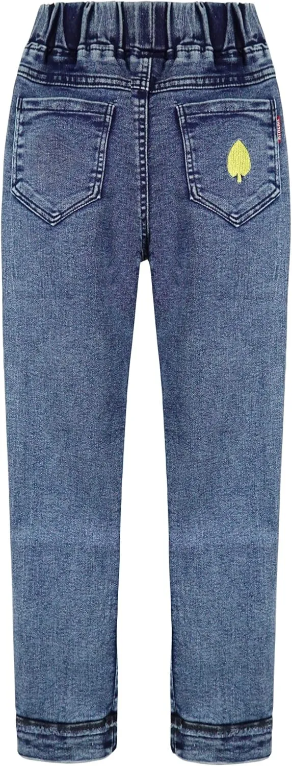KIDSCOOL SPACE Girls Elastic Waist Slim Jeans,Ripped Fashion Simple Denim Pants