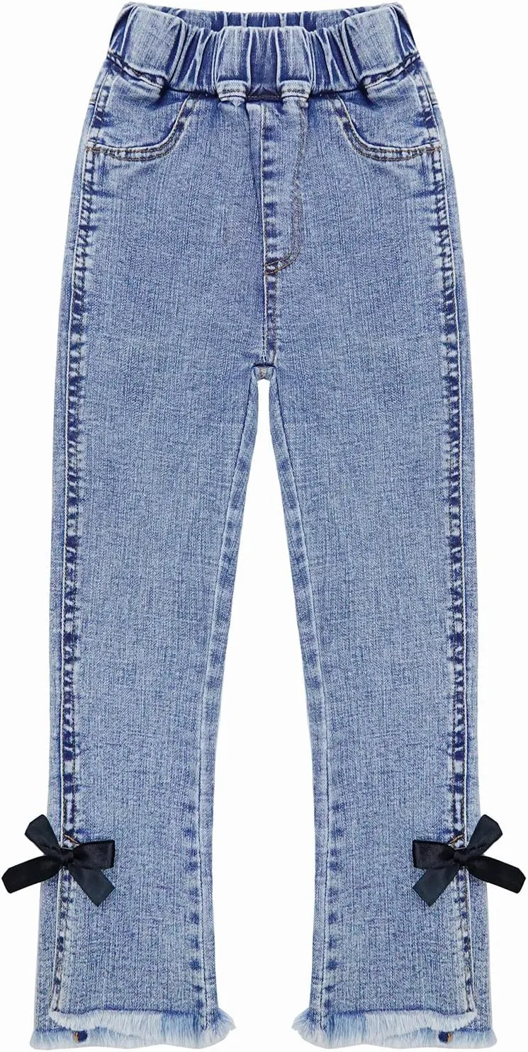 KIDSCOOL SPACE Girls Elastic Waist Slim Jeans,Ripped Fashion Simple Denim Pants