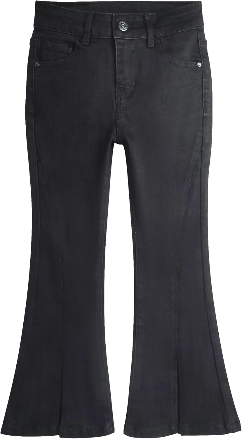 KIDSCOOL SPACE Girls Simple Jeans, 6-15T Elastic Band High Stretch Flared Denim Pants
