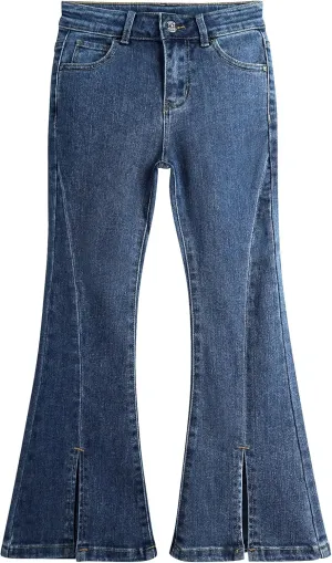 KIDSCOOL SPACE Girls Simple Jeans, 6-15T Elastic Band High Stretch Flared Denim Pants