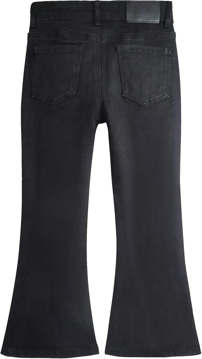 KIDSCOOL SPACE Girls Simple Jeans, 6-15T Elastic Band High Stretch Flared Denim Pants