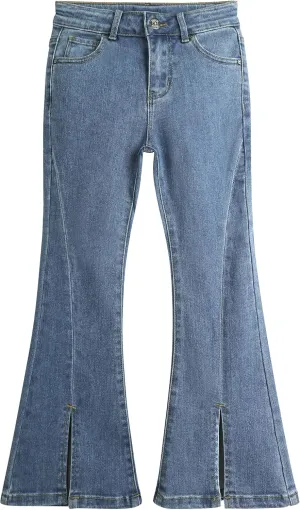 KIDSCOOL SPACE Girls Simple Jeans, 6-15T Elastic Band High Stretch Flared Denim Pants