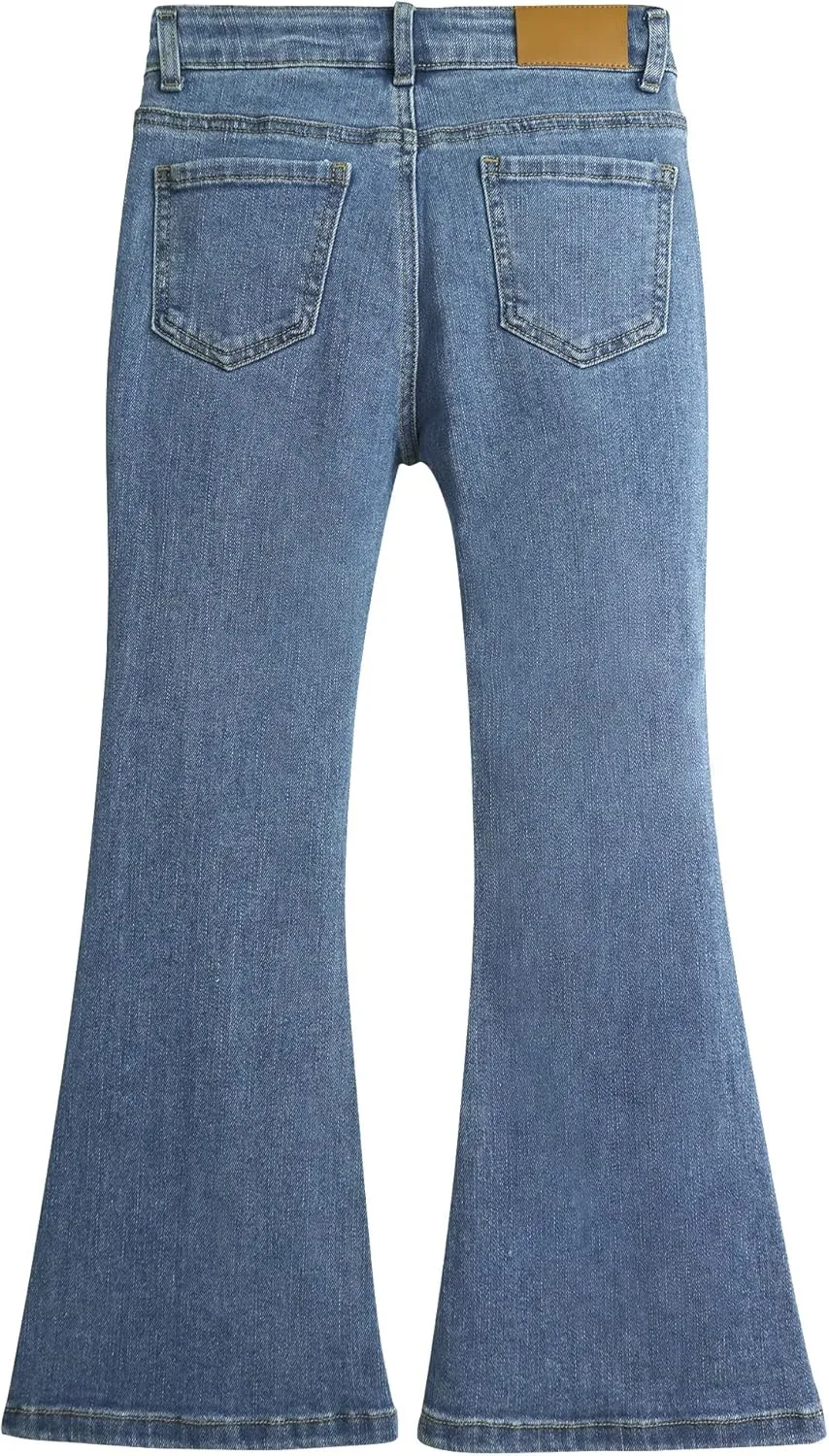 KIDSCOOL SPACE Girls Simple Jeans, 6-15T Elastic Band High Stretch Flared Denim Pants