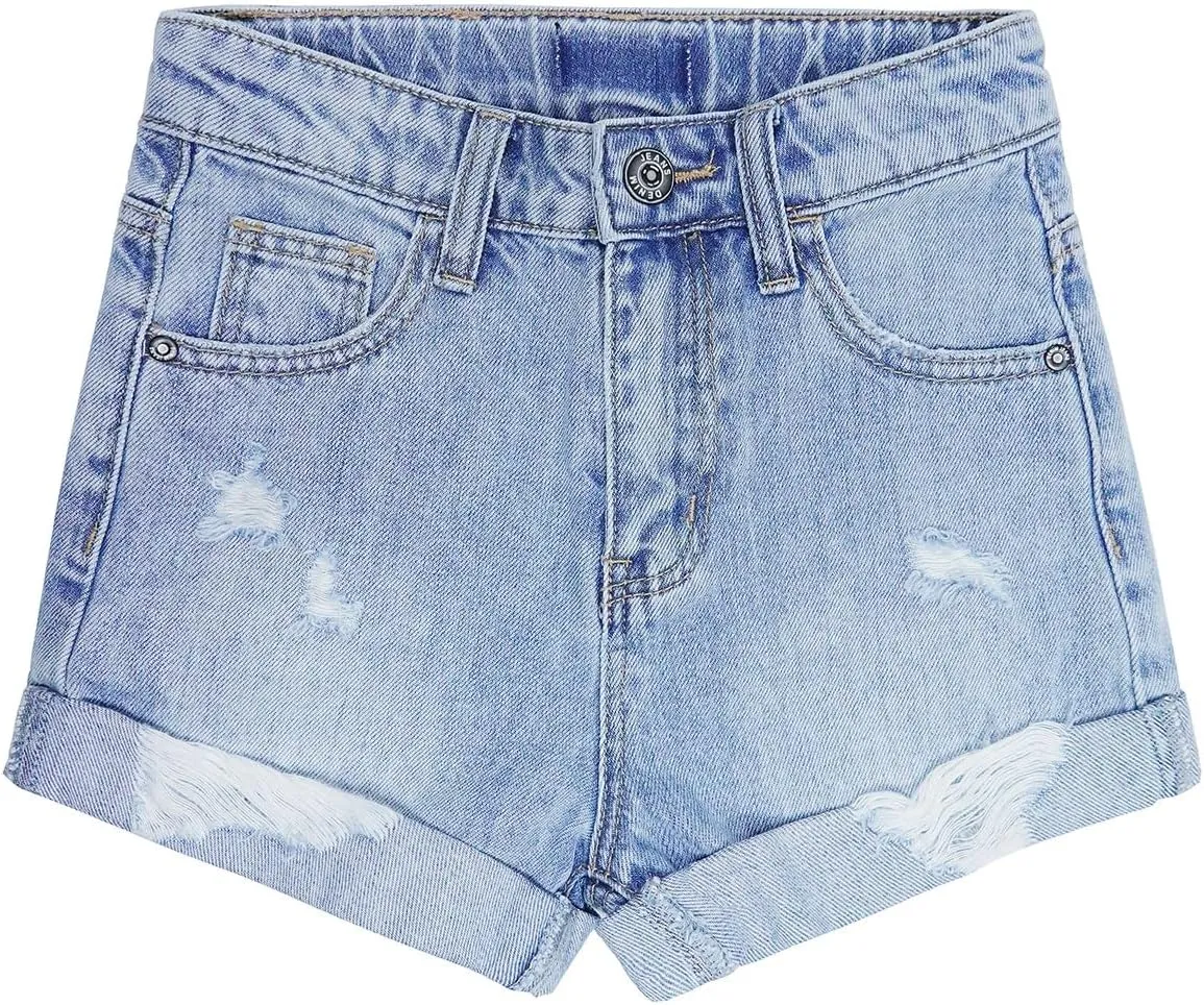 KIDSCOOL SPACE Girls Slim-fit Denim Shorts,Ripped Simple Design Summer Half Jeans Pants