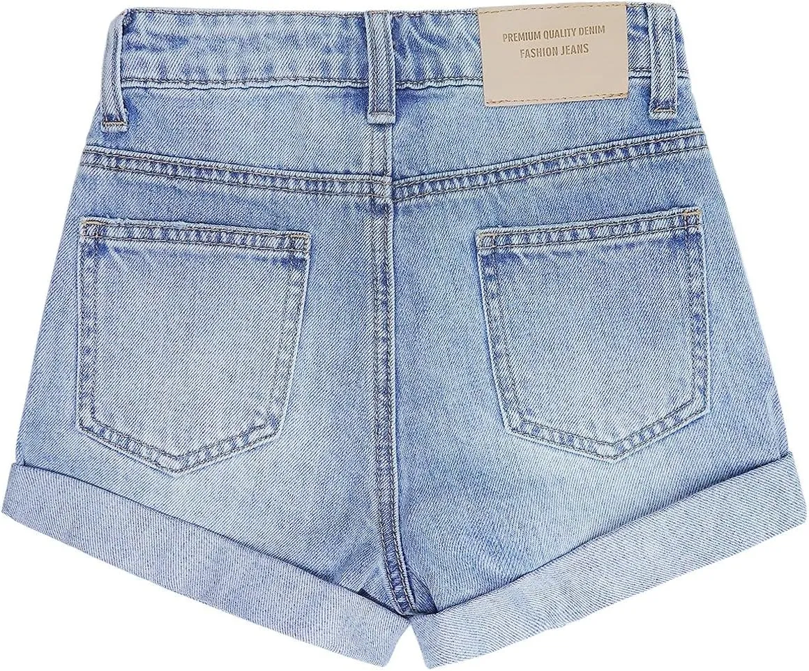 KIDSCOOL SPACE Girls Slim-fit Denim Shorts,Ripped Simple Design Summer Half Jeans Pants