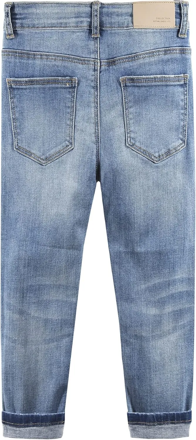 KIDSCOOL SPACE Girls Slim-fit Jeans, Ripped Holes Straight Denim Pants