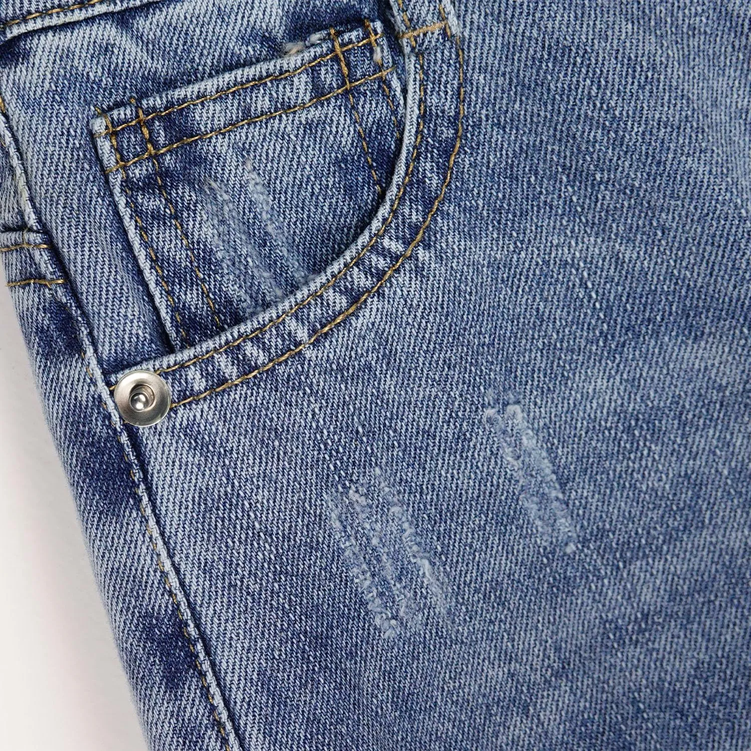 KIDSCOOL SPACE Girls Slim-fit Jeans, Ripped Holes Straight Denim Pants