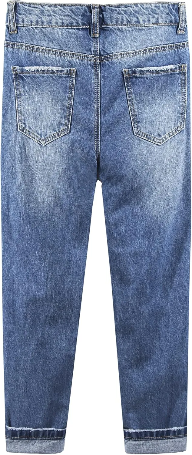 KIDSCOOL SPACE Girls Slim-fit Jeans, Ripped Holes Straight Denim Pants