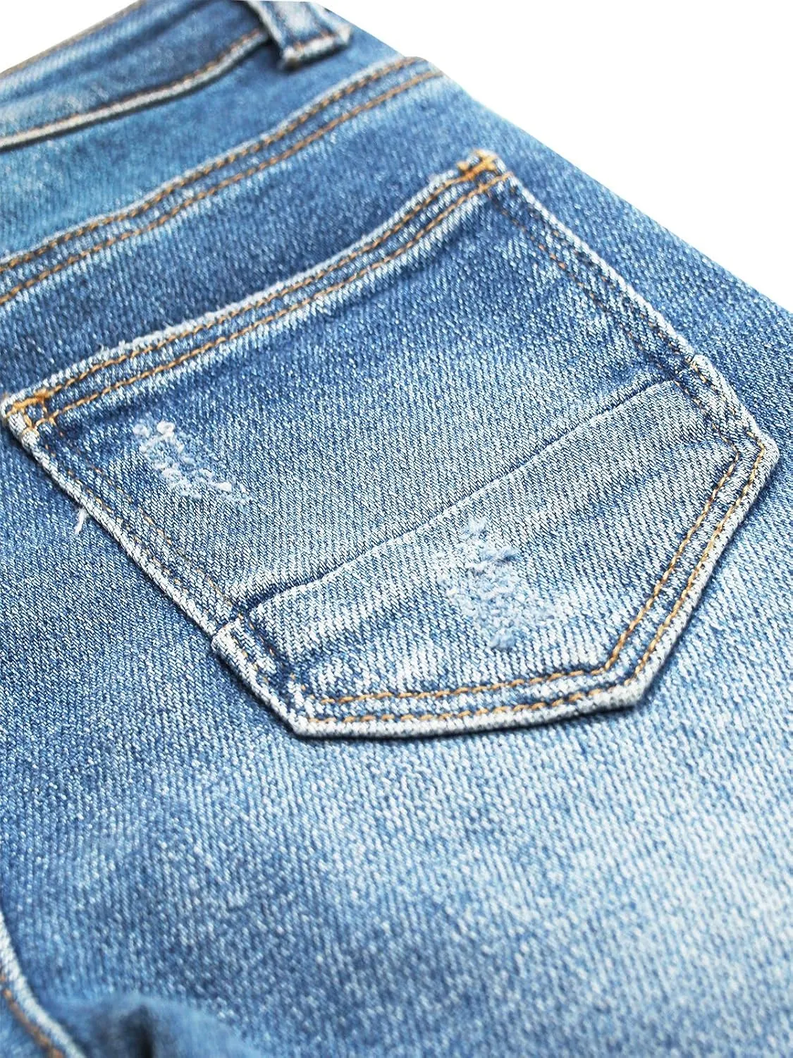 KIDSCOOL SPACE Girls Slim-fit Jeans, Ripped Holes Straight Denim Pants