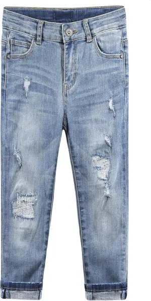 KIDSCOOL SPACE Girls Slim-fit Jeans, Ripped Holes Straight Denim Pants