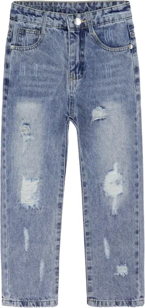 KIDSCOOL SPACE Girls Slim-fit Jeans, Ripped Holes Straight Denim Pants