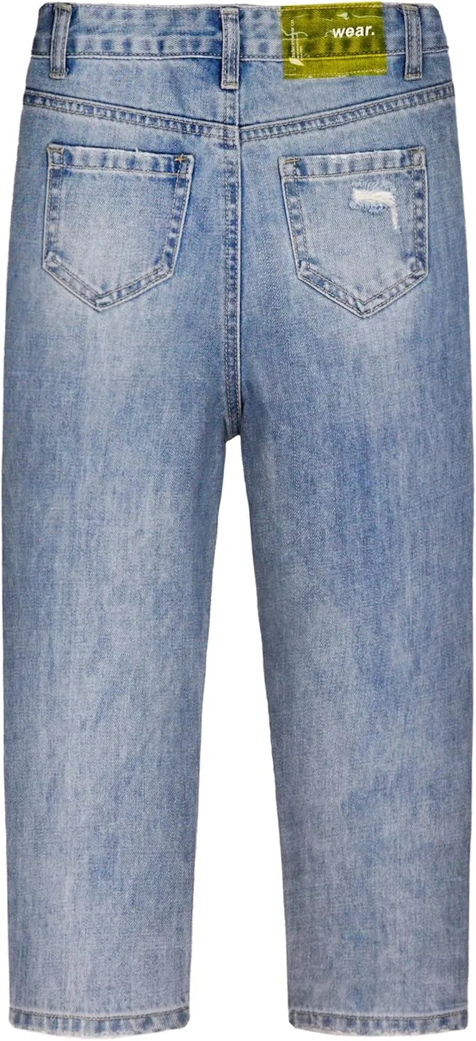KIDSCOOL SPACE Girls Slim-fit Jeans, Ripped Holes Straight Denim Pants