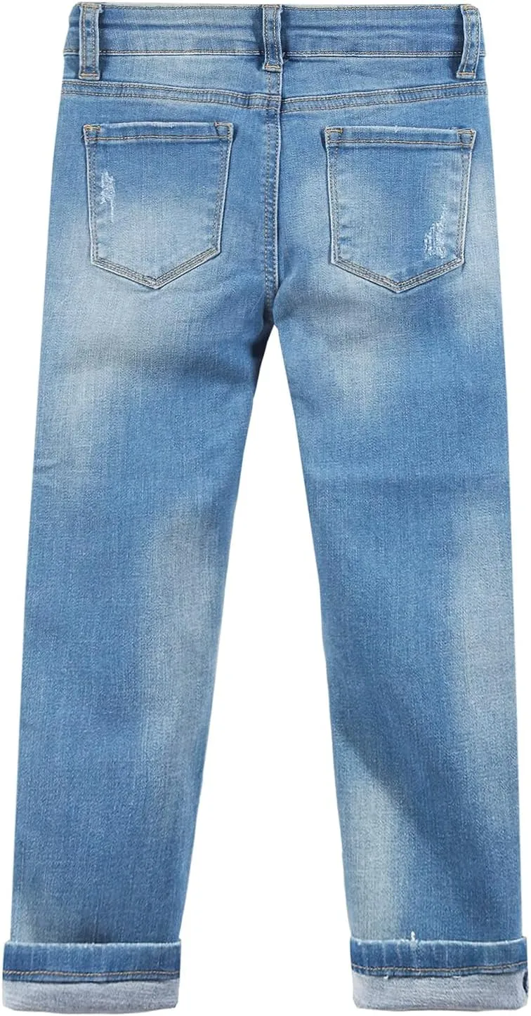 KIDSCOOL SPACE Girls Slim-fit Jeans, Ripped Holes Straight Denim Pants