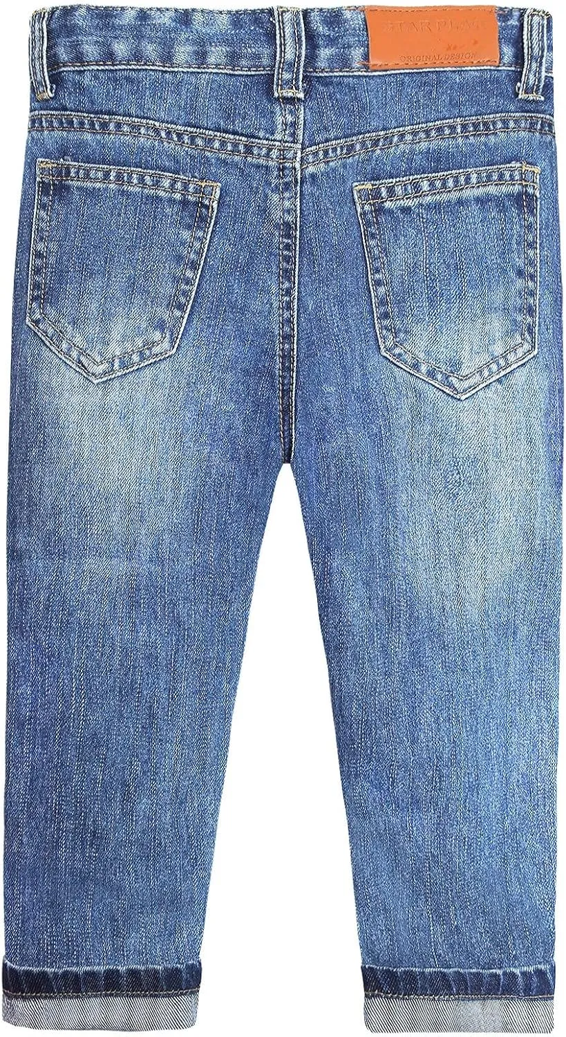 KIDSCOOL SPACE Girls Slim-fit Jeans, Ripped Holes Straight Denim Pants