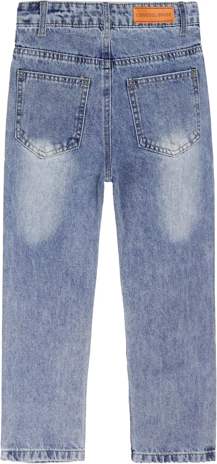 KIDSCOOL SPACE Girls Slim-fit Jeans, Ripped Holes Straight Denim Pants
