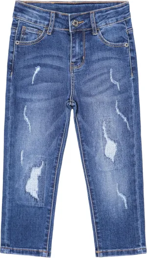 KIDSCOOL SPACE Girls Slim-fit Jeans, Ripped Holes Straight Denim Pants